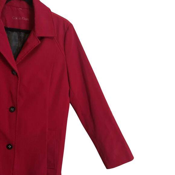 Calvin Klein Women's Crimson Red Button Front Trench Coat Jacket Classic SZ 16 - Picture 6 of 12